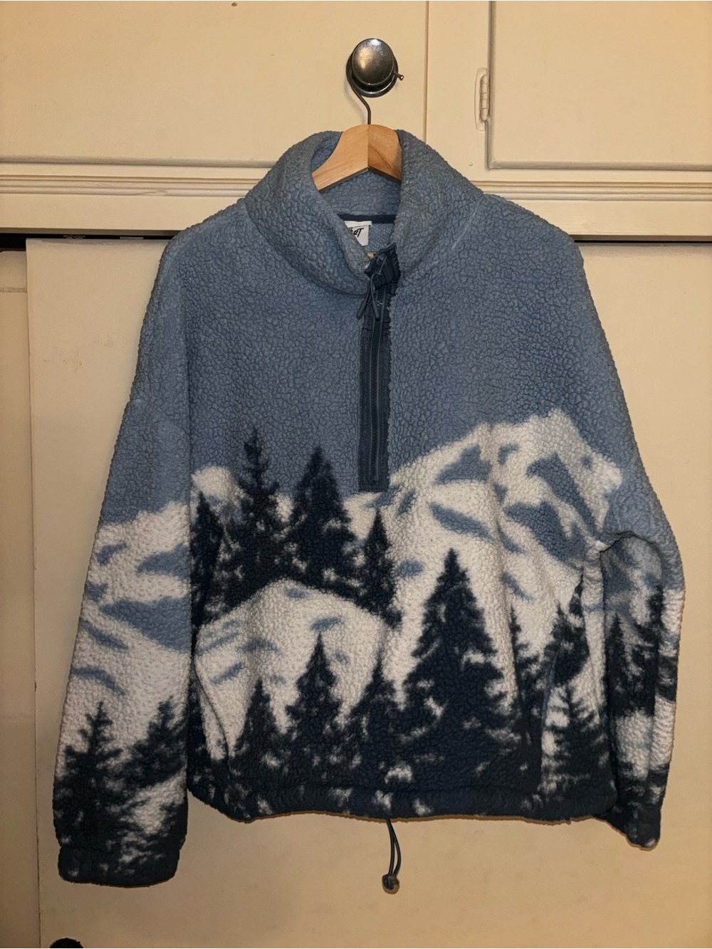 Planet Heart Blue Sherpa Fleece 1/4 Zip Mock Neck Sweater Womens XL Scenic